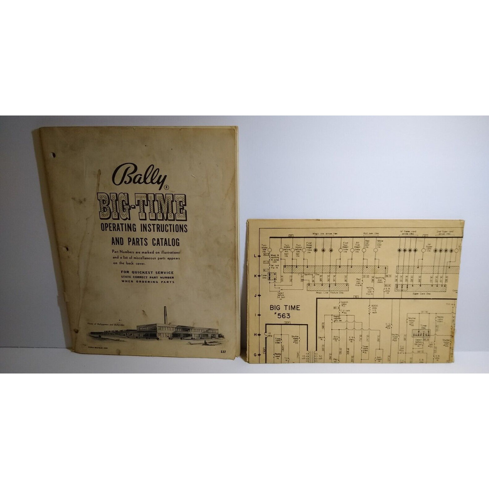 Big Time Pinball Bingo Machine Original Service Manual And Schematic 1956